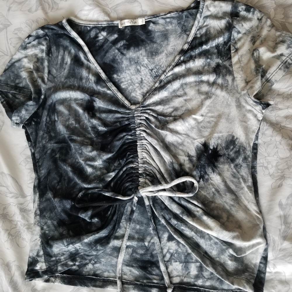 Tie dye crop top- navy blue and white
